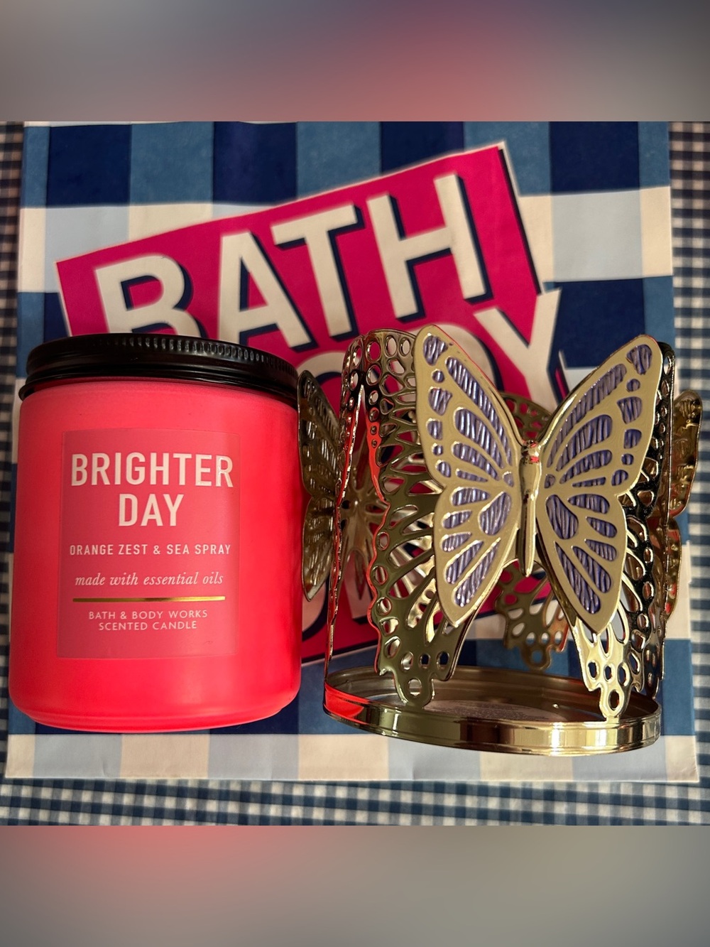 BBW Brighter Day 1 Wick Candle w/ ButterflyHolder -